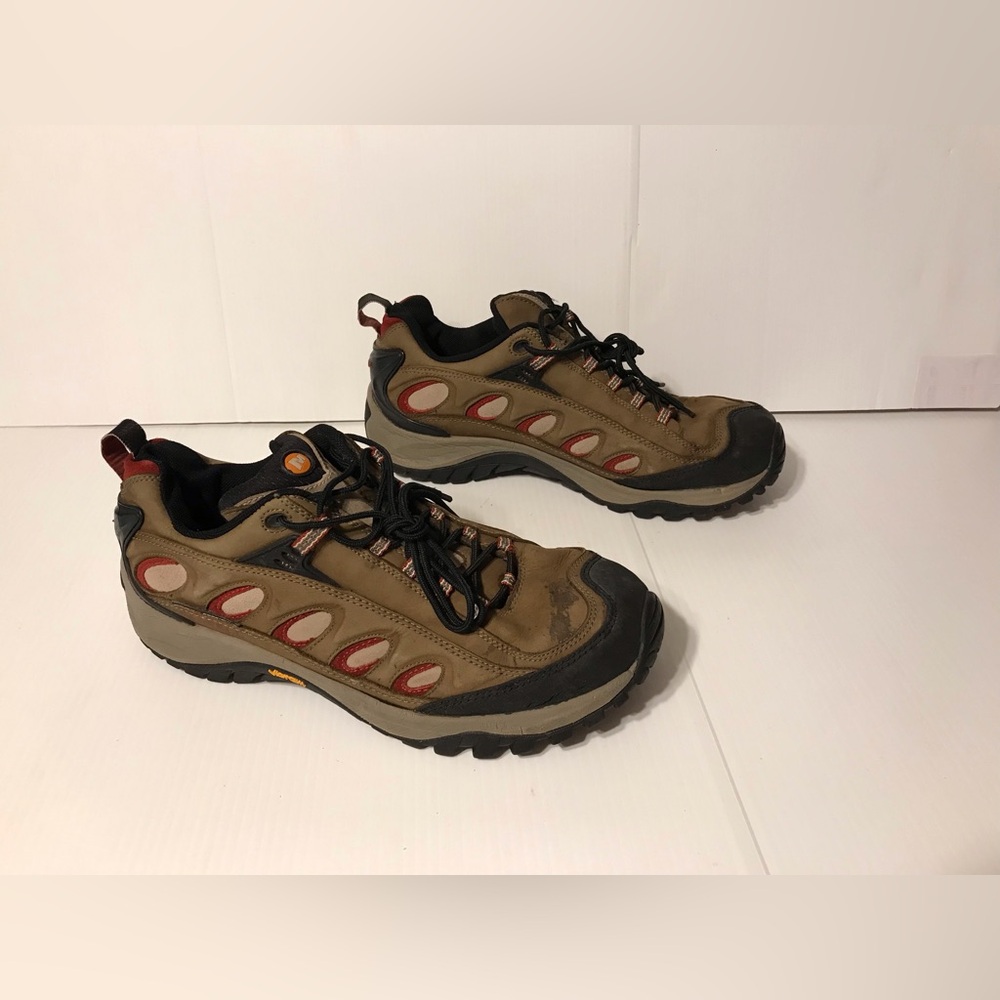 Merrell brown leather hiking trail walking sneakers shoe size 11.5